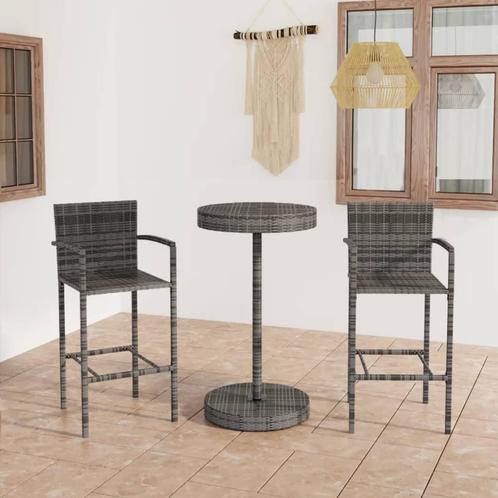 vidaXL 3-delige Tuinbarset poly rattan grijs, Tuin en Terras, Tuinsets en Loungesets, Nieuw, 2 zitplaatsen, Rotan, Verzenden