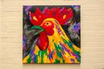 Kleurrijke Kraaier – Expressieve Haan op Canvas, Ophalen of Verzenden