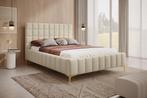 Tweepersoonsbed 160x200 beige stof gouden poten, Huis en Inrichting, Verzenden, 200 cm, Modern, 160 cm