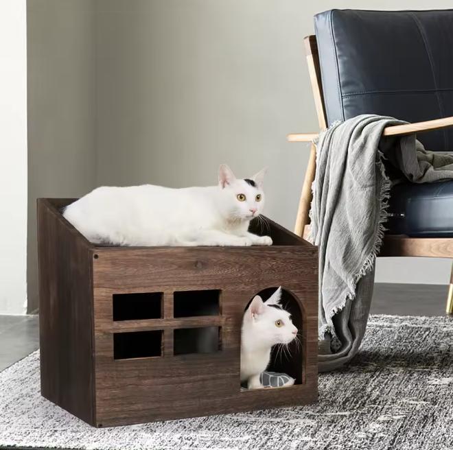 Houten Kattenhuis met Kussen – Kattenbed, Grot en Plank, Dieren en Toebehoren, Kattenmanden, Nieuw, Verzenden