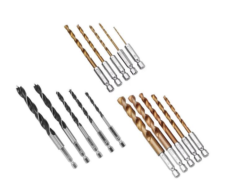 Set van 15 boren (metaal & hout), met zeskantschacht, Doe-het-zelf en Verbouw, Gereedschap | Handgereedschap, Nieuw, Ophalen of Verzenden