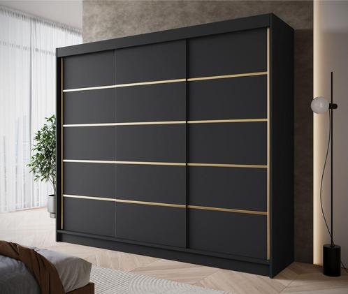 Kledingkast 250cm zwart met goud schuifdeuren Garderobekast, Huis en Inrichting, Kasten | Vitrinekasten, 50 tot 75 cm, Nieuw, 200 cm of meer