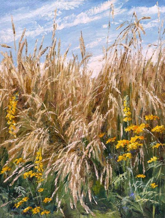 Irina Alex (1961) - Fleurs au bord du Champ, Antiek en Kunst, Kunst | Schilderijen | Klassiek