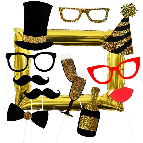 Photo Booth Props met Gouden Fotolijst Party (12st), Hobby en Vrije tijd, Feestartikelen, Nieuw, Ophalen of Verzenden