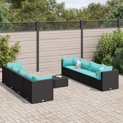 vidaXL 9-delige Loungeset met kussens poly rattan zwart, Tuin en Terras, Tuinsets en Loungesets, Loungeset, Nieuw, 8 zitplaatsen