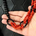 Middellandse Zee Rode Koraal en Zwarte Onyx Ketting -