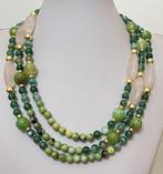 Lange rozenkwarts ketting (30 x 13); Groene Agaat (13) en