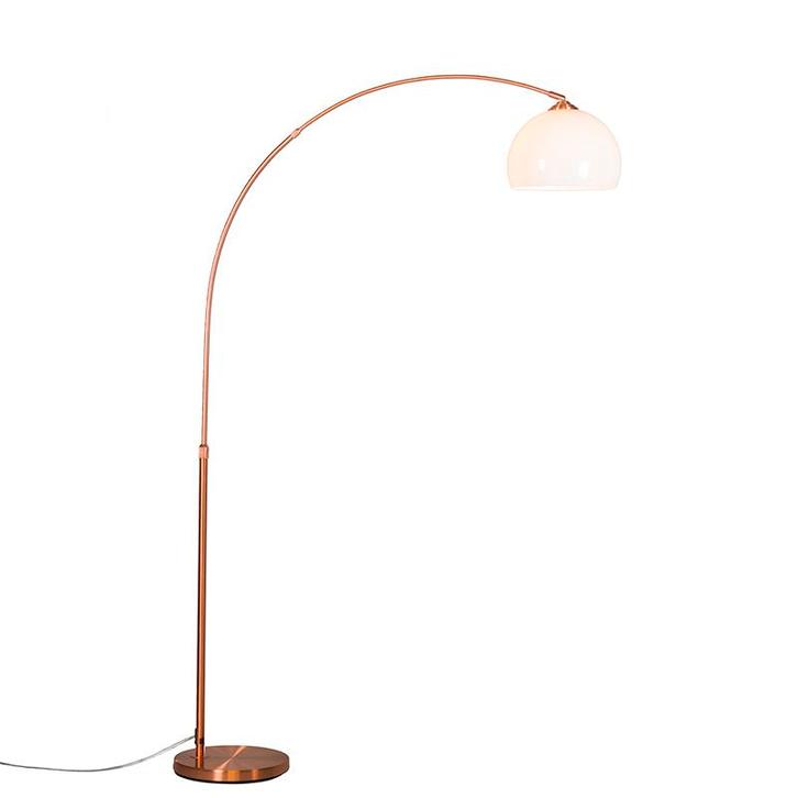 Moderne booglamp koper met witte kap - Arc Basic, Huis en Inrichting, Lampen | Vloerlampen, Nieuw, Overige materialen, 150 tot 200 cm