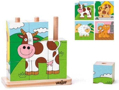 Woody Kubuspuzzel Dieren (9 stukjes) | Woody - Puzzels, Kinderen en Baby's, Speelgoed | Houten speelgoed, Nieuw, Verzenden