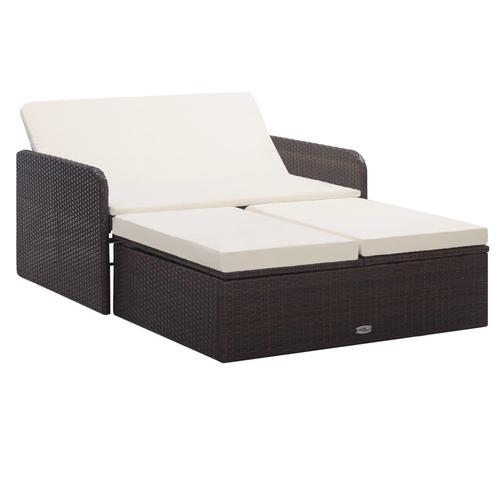 vidaXL 2-delige Loungeset met kussens poly rattan bruin, Tuin en Terras, Tuinsets en Loungesets, Loungeset, Nieuw, 2 zitplaatsen