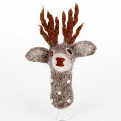 Vingerpopje Vilt - Hert - Grijs 3D - 12x10cm - Fairtrade NIE, Kinderen en Baby's, Speelgoed | Poppen, Nieuw, Ophalen of Verzenden