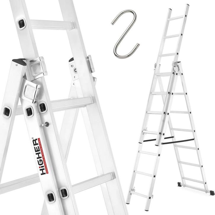 Vouwladder - 3x7 treden - werkhoogte 4,24 m - aluminium, Doe-het-zelf en Verbouw, Ladders en Trappen, Nieuw, Ophalen of Verzenden