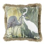 kussen fluweel blauwe reiger gouden franjes 45x45cm*, Verzenden, Nieuw
