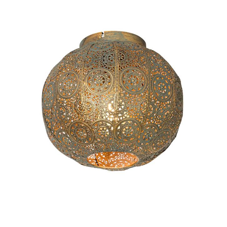 Oosterse plafondlamp goud met groen 28,5 cm - Baloo, Huis en Inrichting, Lampen | Plafondlampen, Nieuw, Overige materialen
