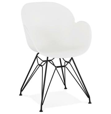 Design stoel satelit - witte kuipstoel zwart metalen voet