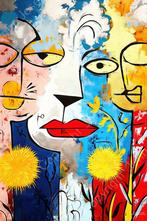 John Joseb Art glasschilderij man vrouw gezichten abstract, Huis en Inrichting, Woonaccessoires | Schilderijen, Tekeningen en Foto's