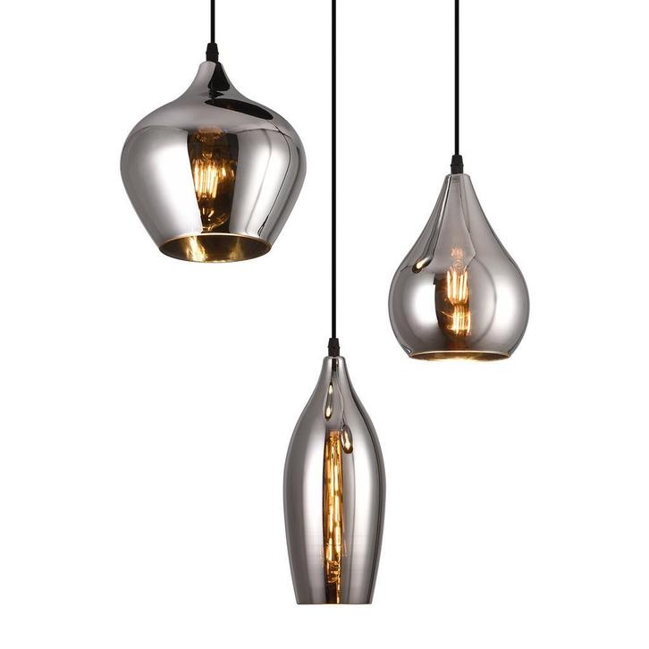 HeyHeaven® Smoke Glas Hanglamp 3 Lichts - Druppel vorm, Huis en Inrichting, Lampen | Hanglampen, 50 tot 75 cm, Nieuw, Glas, Metaal