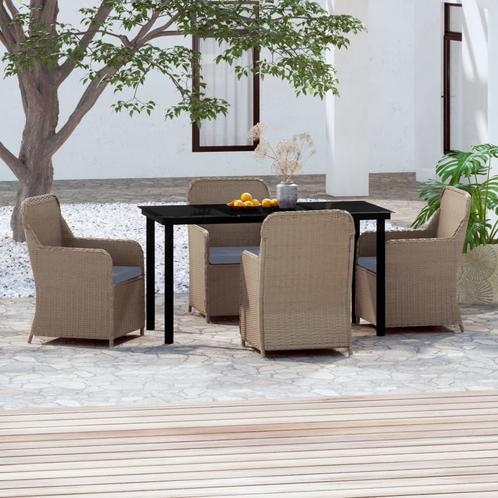 vidaXL 5-delige Tuinset met kussens bruin, Tuin en Terras, Tuinsets en Loungesets, Tuinset, Nieuw, 4 zitplaatsen, Rotan, Verzenden