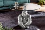Ronde salontafel WILDLIFE KONG 60cm zilver metaal glazen aap, Ophalen of Verzenden, Nieuw
