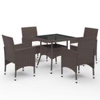vidaXL 5-delige Tuinset poly rattan en glas bruin, 4 zitplaatsen, Nieuw, Tuinset, Verzenden
