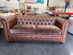 Chesterfield Special !! 3 zits Bruin Leren Chesterfield Bank, Ophalen, Chesterfield, Driepersoons, Zo goed als nieuw