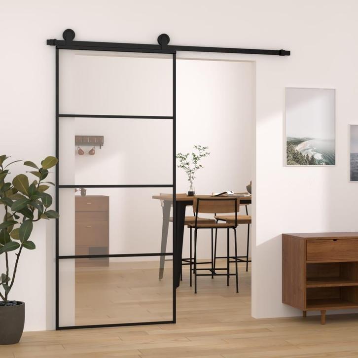 vidaXL Schuifdeur met beslag 90x205 cm ESG-glas en aluminium, Doe-het-zelf en Verbouw, Deuren en Horren, Nieuw, Verzenden