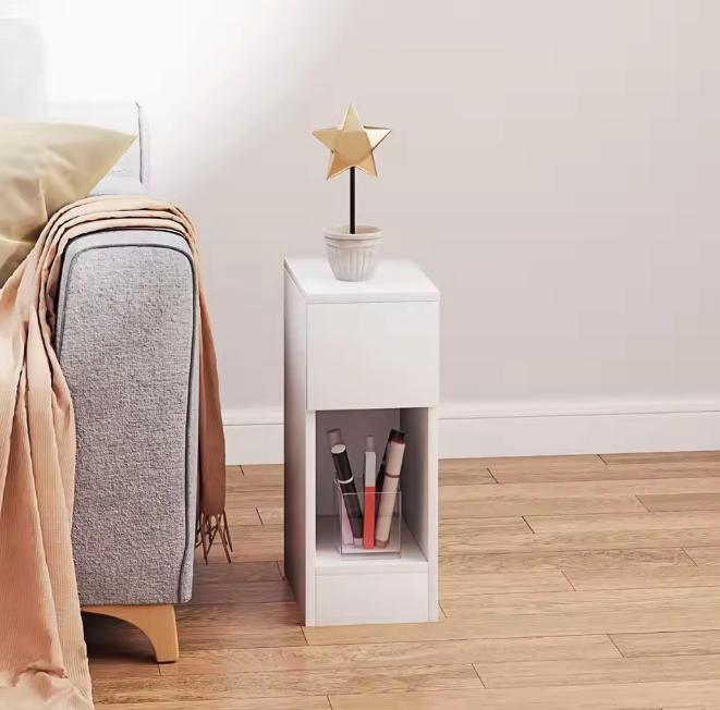 Wit Nachtkastje met Lade en Vakken – Modern en Ruimtebespare, Huis en Inrichting, Tafels | Sidetables, Nieuw, Verzenden