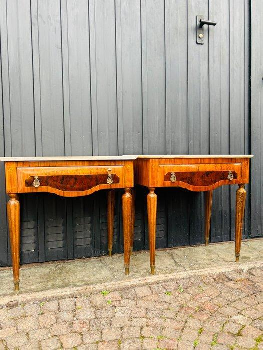 Nachtkastje (2) - Hout, Marmer - decoratieve nachtkastjes, Antiek en Kunst, Curiosa en Brocante