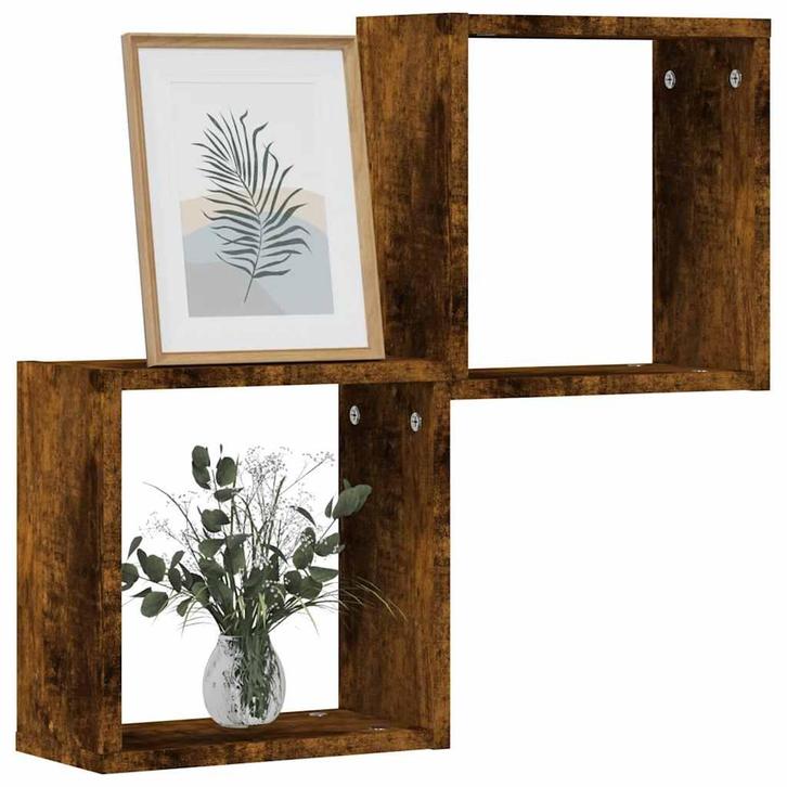 vidaXL Wandrekken kubus 2 st 30x15x30 cm gerookt eiken, Huis en Inrichting, Woonaccessoires | Wandplanken en Boekenplanken, Nieuw