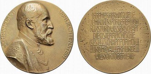 Bronze-medaille 1910 Liechtenstein Johann Ii 1858-1929, Postzegels en Munten, Penningen en Medailles, Verzenden