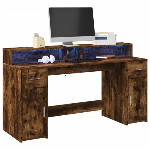 vidaXL Bureau met LED-verlichting 160x55x91 cm hout gerookt, Huis en Inrichting, Bureaus, Nieuw, Verzenden