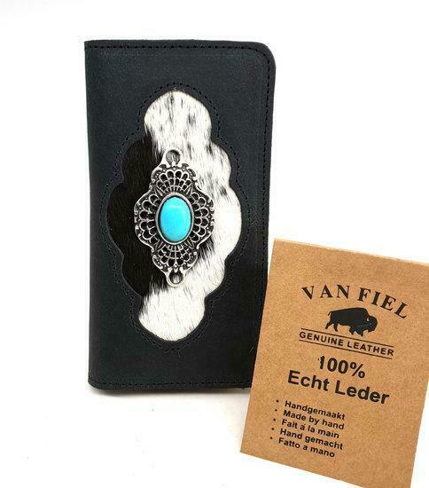 Koeienhuid telefoonhoesje in boekvorm  zwart, Sieraden, Tassen en Uiterlijk, Tassen | Damestassen, Verzenden