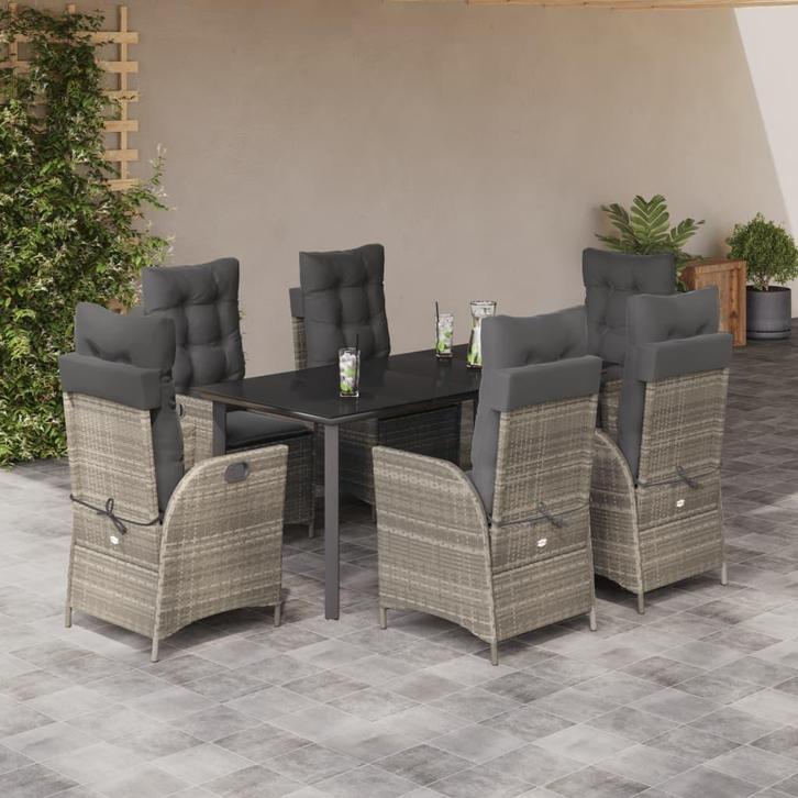 vidaXL 7-delige Tuinset met kussens poly rattan grijs, Tuin en Terras, Tuinsets en Loungesets, Tuinset, Nieuw, 6 zitplaatsen, Rotan