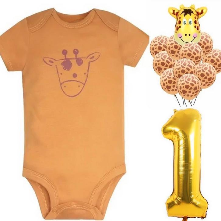 1e verjaardag cakesmash set Giraf met romper en ballonnen, Kinderen en Baby's, Babykleding | Maat 80, Jongetje of Meisje, Nieuw
