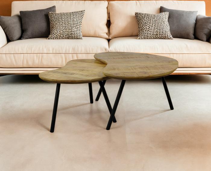 Salontafel Nalu Organisch set van 2 mangohout - Naturel, Huis en Inrichting, Tafels | Salontafels, Nieuw, Ophalen of Verzenden