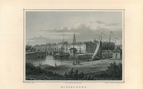 Zicht op Middelburg, Antiek en Kunst, Kunst | Etsen en Gravures