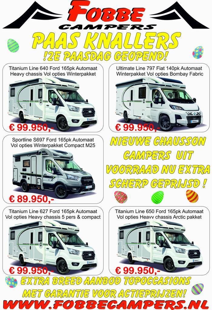 Paasshow 2de paasdag bij Fobbe Campers!, Caravans en Kamperen, Campers, Cassettetoilet, Automaat, Diesel, tot en met 6, Fiat, Ringverwarming