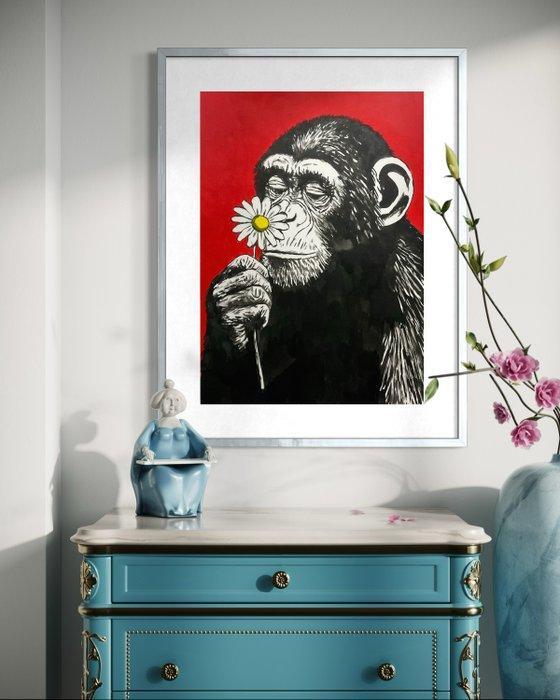 Davide Cocozza - La scimmia e il fiore, Antiek en Kunst, Kunst | Schilderijen | Modern