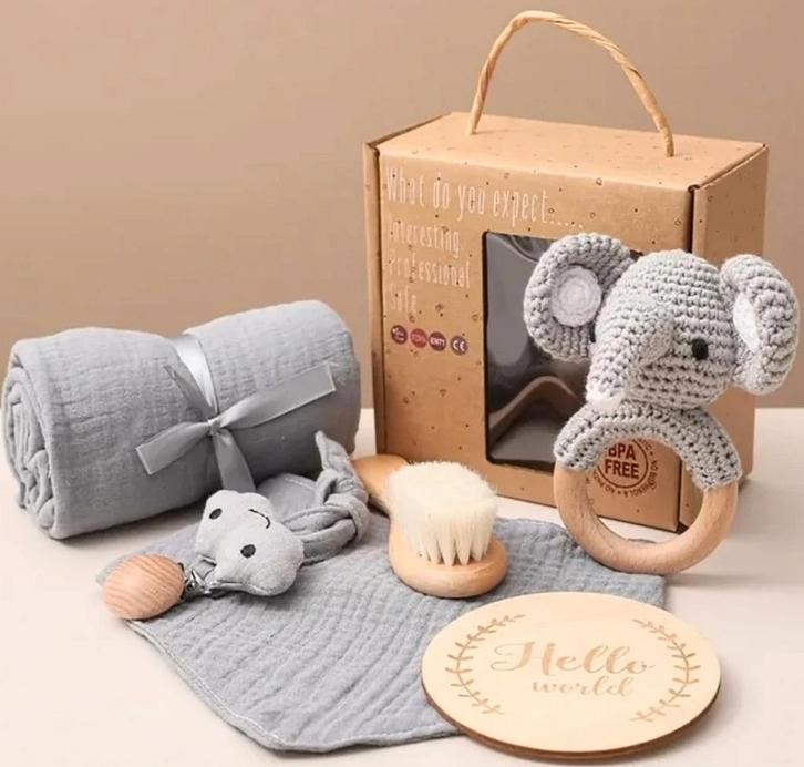 Babyshower gift set Elephant 7-delig, Kinderen en Baby's, Kraamcadeaus en Geboorteborden, Kraamcadeau, Nieuw, Verzenden