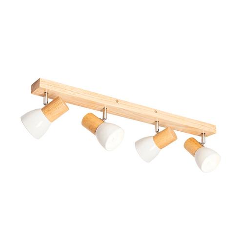 Plafondspot hout met wit verstelbaar 4-lichts - Thorin, Huis en Inrichting, Lampen | Spots, Nieuw, Overige materialen