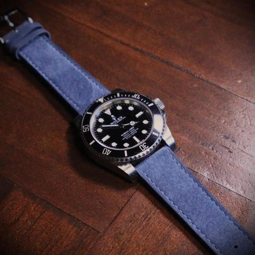 Horlogeband Nubuck stierenleder Neptune Blue, Sieraden, Tassen en Uiterlijk, Horloges | Heren, Nieuw, Verzenden