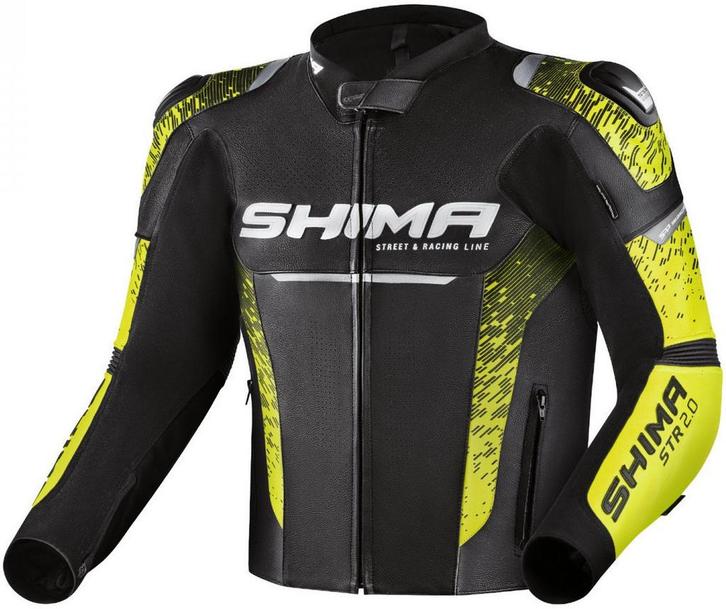 SHIMA STR 2.0 Zwart Geel Leren Motorjas, Motoren, Kleding | Motorkleding, Heren, Nieuw met kaartje, Jas | leer, Verzenden