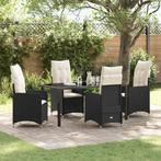 vidaXL Tuin Eetset met kussen 5 pcs Zwart Poly riet, Tuin en Terras, Verzenden, Nieuw, Rotan