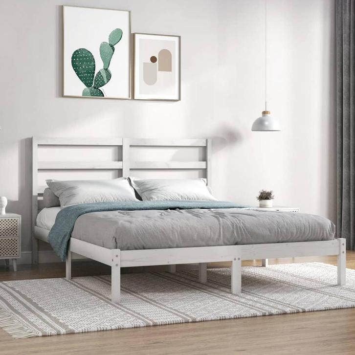 vidaXL Bedframe massief hout wit 120x190 cm, Huis en Inrichting, Slaapkamer | Bedden, 120 cm, 190 cm of minder, Wit, Twijfelaar