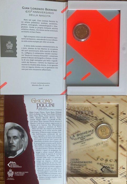 San Marino. 2 Euro 2014/2018 Puccini + Bernini (2, Postzegels en Munten, Munten | Europa | Euromunten