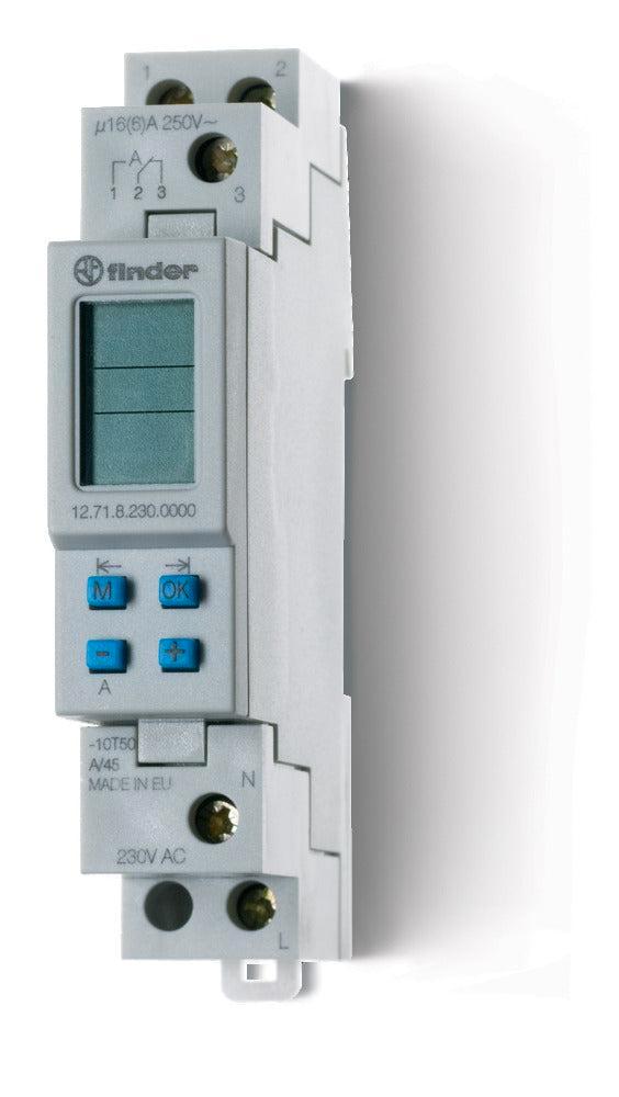 Finder Digitale Wekker Timer Schakelaar 16A 230V DIN Rail -, Doe-het-zelf en Verbouw, Elektra en Kabels, Overige typen, Nieuw