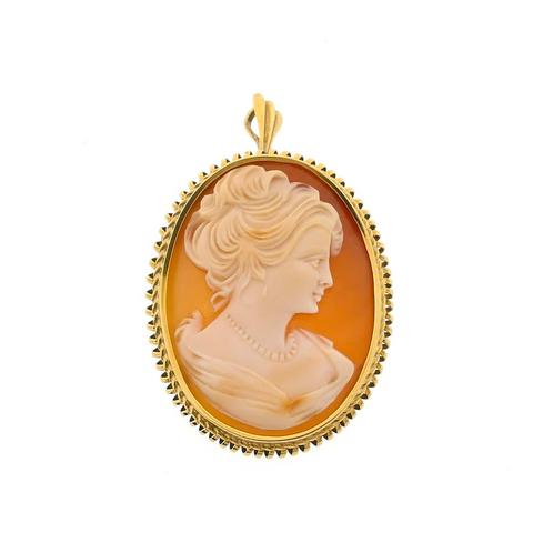 Gouden broche/hanger met camee | Antiek (vintage, schelp), Sieraden, Tassen en Uiterlijk, Bedels, Gebruikt, Overige merken, Goud