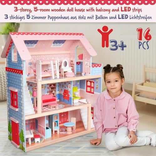 Houten Poppenhuis - 76 x 30 x 82 cm - Incl. meubels, Kinderen en Baby's, Speelgoed | Poppenhuizen, Nieuw, Verzenden