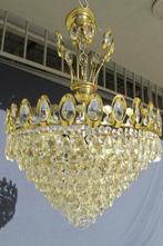 Kroonluchter - Verguld messing - Antieke kristallen lamp, Antiek en Kunst, Antiek | Lampen