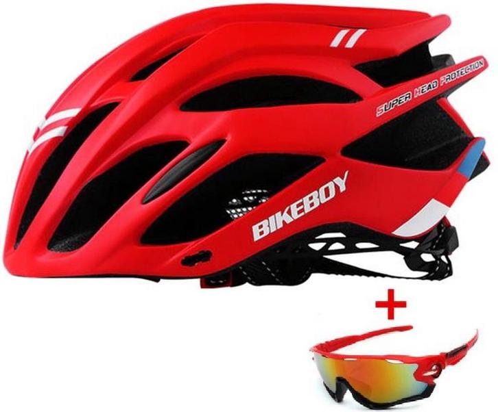 Bikeboy Fietshelm voor wielrennen en ATB Rood + gratis, Fietsen en Brommers, Fietsaccessoires | Fietskleding
